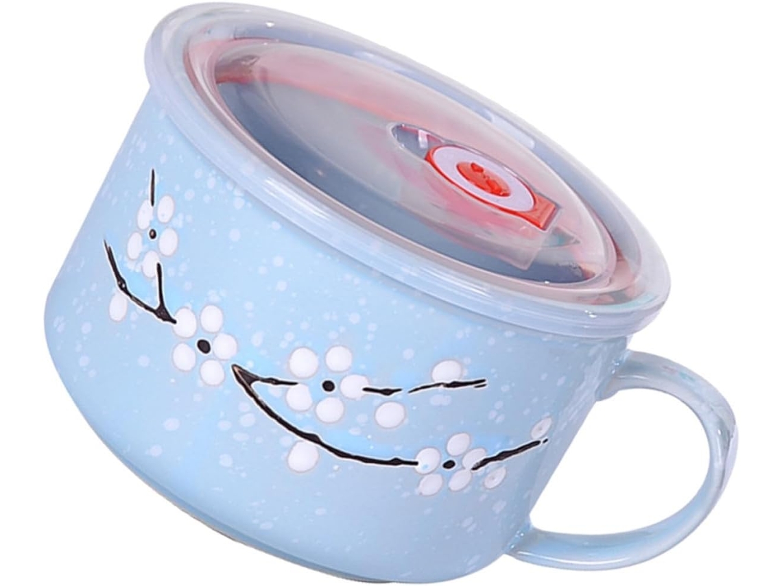 Tigela Bento Reutilizável De Cerâmica Azul Com Alça, Fácil De Limpar E Ideal Para Levar O Almoço Em Casa