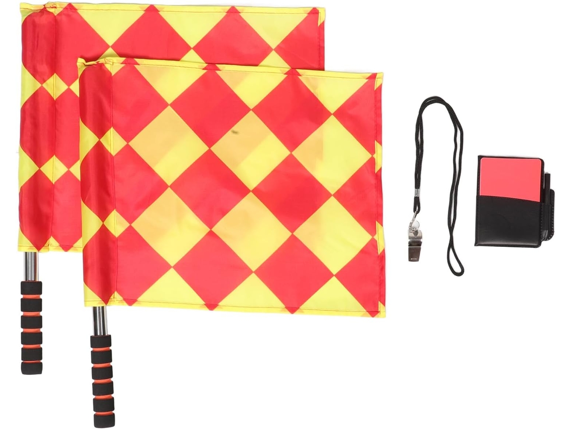 Kit Completo De Árbitro De Futebol Com Cartões Vermelho E Amarelo, Bandeiras, Sinais De Mão E Apito De Aço Inoxidável Pa Slowmoose