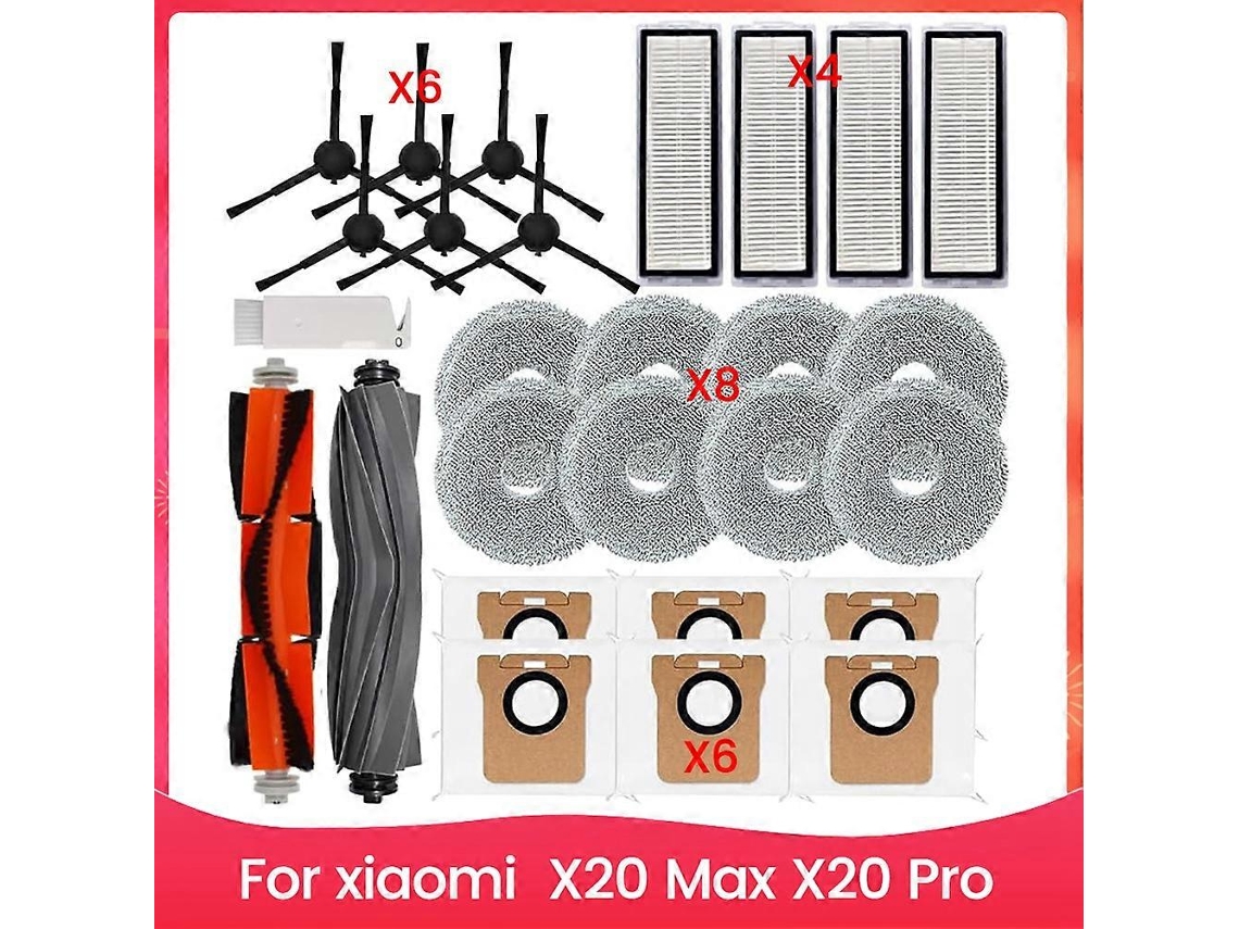 Acessórios Reposição Kit Para X20 Max, Pro Robô Aspirador Principal Escova Lateral Hepa Filtros Almofadas Esfregão