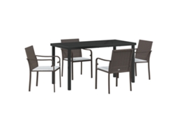 Conjunto 5 De Jantar De Jardim Com Vidaxl E Almofadas Castanhas Em Rattan Sintético