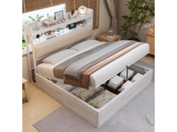 Cama Casal 180x200 Hidráulica Usb Estofado Armário Vintage Branco