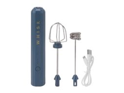 Batedeira Elétrica Portátil Usb De Aço Inoxidável, Pequena, Sem Fio, Com Função Batedor E Espuma, Na Cor Azul.