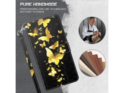 Capa Pega Borboletas Douradas Para Iphone 15 Pele Sintética