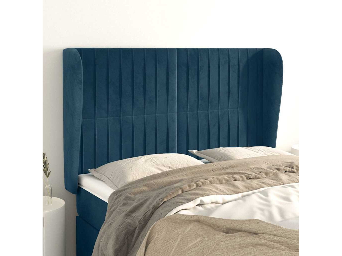 Vidaxl Cabeceira Cama C/ Abas Veludo 147x23x118/128 Cm Azul-escuro