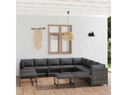 Vidaxl 12 Pcs Conjunto Lounge De Jardim C/ Almofadões Vime Pe Cinzento