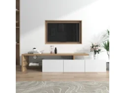 Móvel De Tv Moderno Com Design Elegante E Prático Armazenamento Em Branco Brilhante E Iluminação Led Mega Echo Trade Shop