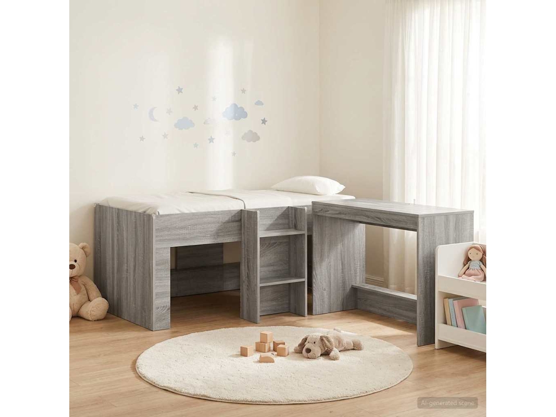 Vidaxl Cama Alta Para Crianças Com Mesa 2 Unid. Sonoma Cinzento