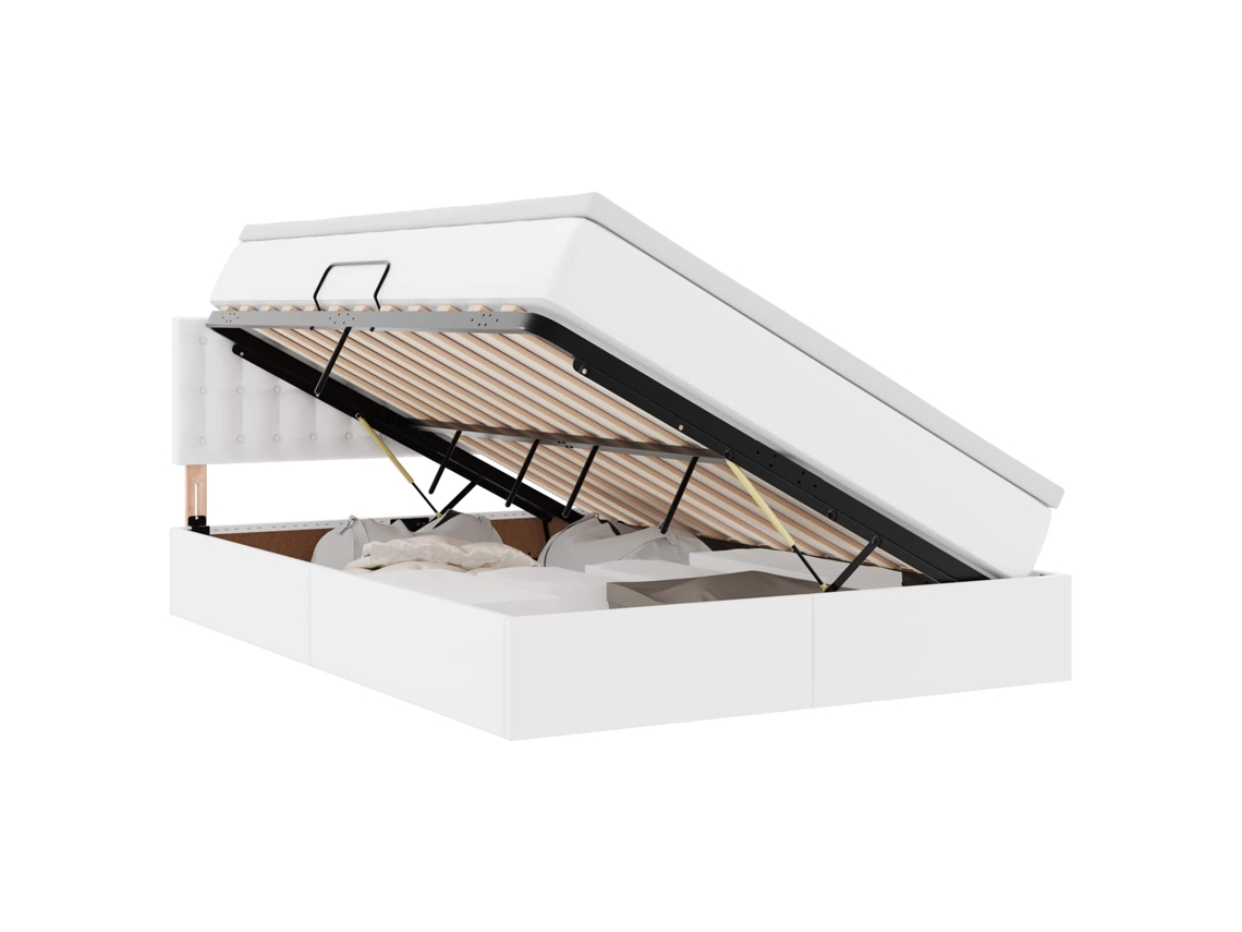 SYFAX™ Cama com Arrumação e Led com Colchão Branco Puro 140 X 190 Cm