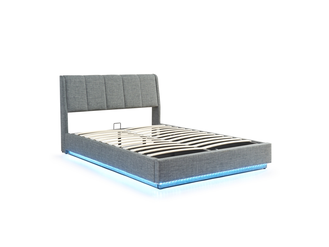 Cama Estofada Tröstiar Led Com Base De Ripas Dobrável 140x200cm Antracite [EN.CASA]