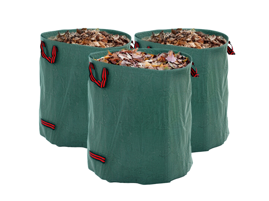 Conjunto de 3 Sacos de Resíduos 272l Resistentes com Pegas Reforçadas e Aros Ø67x76 cm VERDE