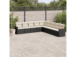 Vidaxl 9 Pcs Conjunto De Sofás P/ Jardim C/ Almofadões Vime Pe Preto