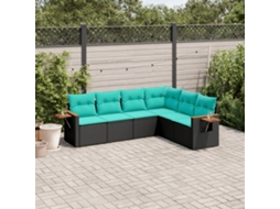 Vidaxl 6 Pcs Conjunto De Sofás P/ Jardim C/ Almofadões Vime Pe Preto