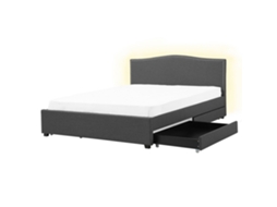Cama Com Gavetas De Arrumação Montpellier Tecido Cinzento Escuro 160 X 200 Cm Led