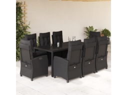 9 Pcs Conjunto De Jantar P/ Jardim C/ Almofadões Vime Pe Preto Dkd Home Decor