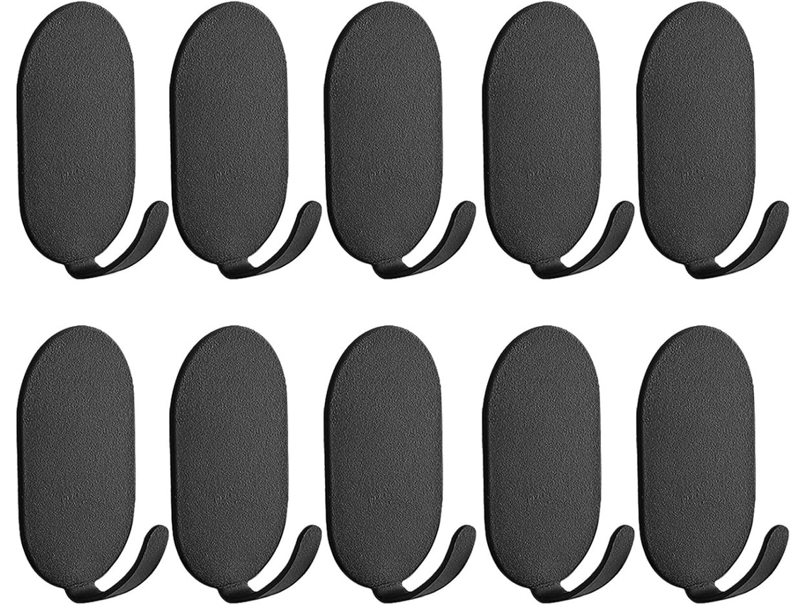 Conjunto De 10 Ganchos Autoadesivos Para Toalhas E Roupas, Pequenos, Em Aço Carbono, Para Parede, Com Cola Residual E Forte, Na Cor Preta