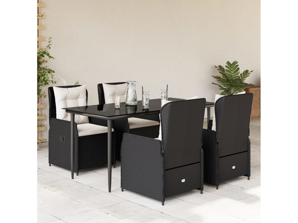 Vidaxl 5 Pcs Conjunto De Jantar P/ Jardim C/ Almofadões Vime Pe Preto
