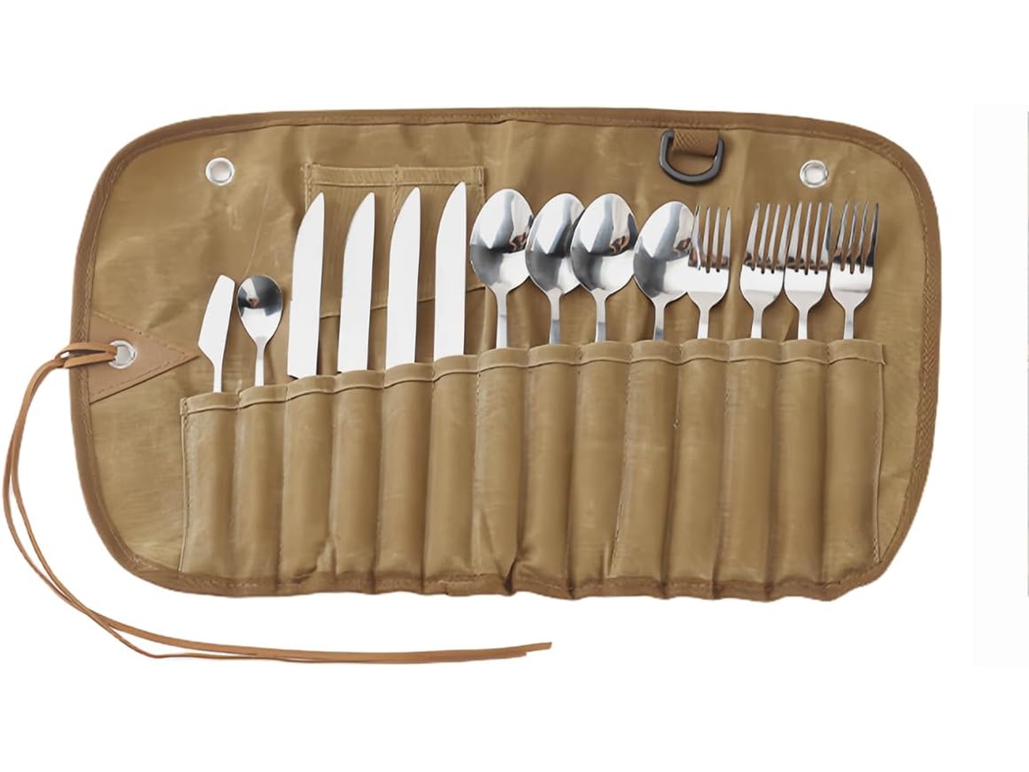Bolsa Organizadora De Talheres Enrolável, Bolsa Portátil Para Guardar Colheres E Garfos Em Acampamentos Ao Ar Livre. Dureforward