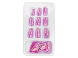 Rebe-24 Unhas Postiças Longas em Formato de Caixão com Glitter, Estilo Bailarina Francesa, 12 Tamanhos Disponíveis para Salões e Unhas Decoradas DIY LG07