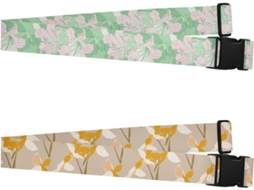 Conjunto De 2 Cintas Bagagem Ilustradas Verde Azaleia, Sálvia E Pêssego Cintas Resistentes Ajustáveis Viagens