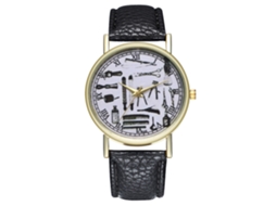Relógio de quartzo vintage para homens e mulheres com pulseira de couro PU T65-a preto
