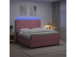 Vidaxl Cama Box Com Led E Colchão Rosa 140 X 190 Cm Veludo