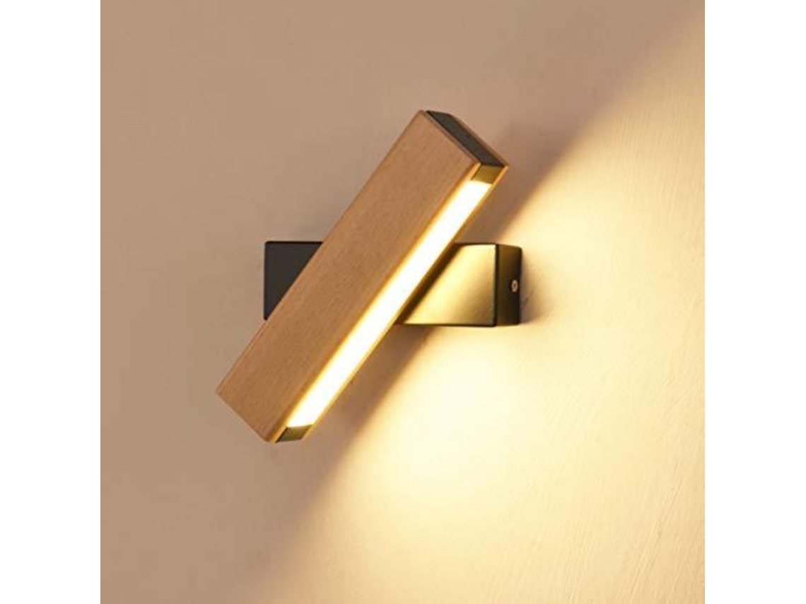 Candeeiro GOECO de Parede Interna de Madeira Luz Led Rotativa de 360 21x4cm