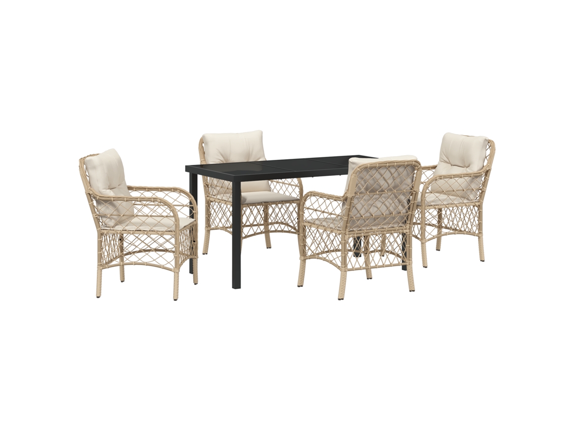 Conjunto 5 De Jantar De Jardim Vidaxl Com Almofadas Bege Rattan Poliéster