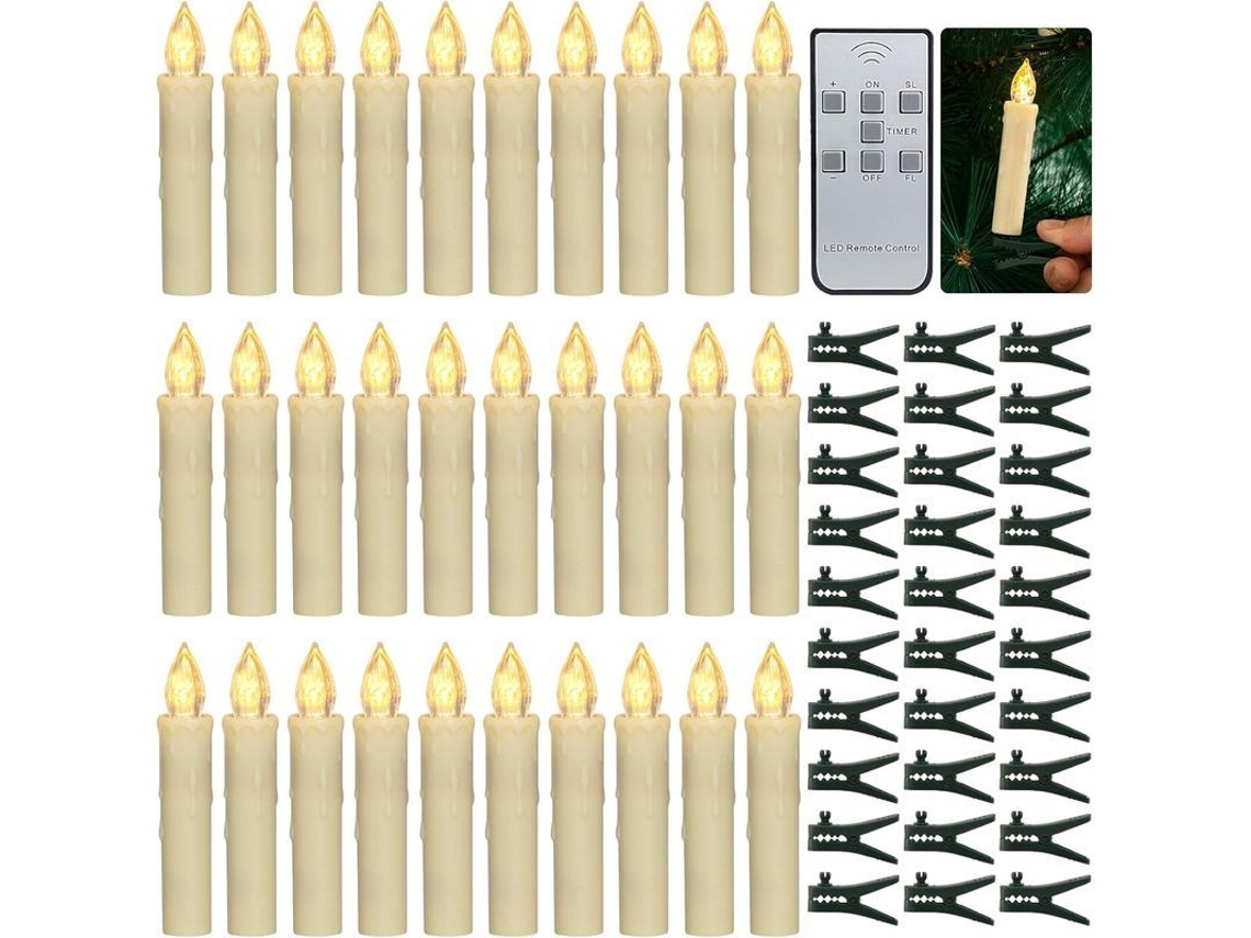 Velas de Natal Led Sem Fogo com Controle Remoto, 30 Peças | S/MARCA