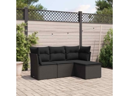 Vidaxl 4 Pcs Conjunto De Sofás Para Jardim C/ Almofadões Vime Pe Preto