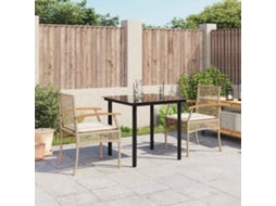 Vidaxl 3 Pcs Conjunto De Jantar P/ Jardim Com Almofadões Vime Pe Bege