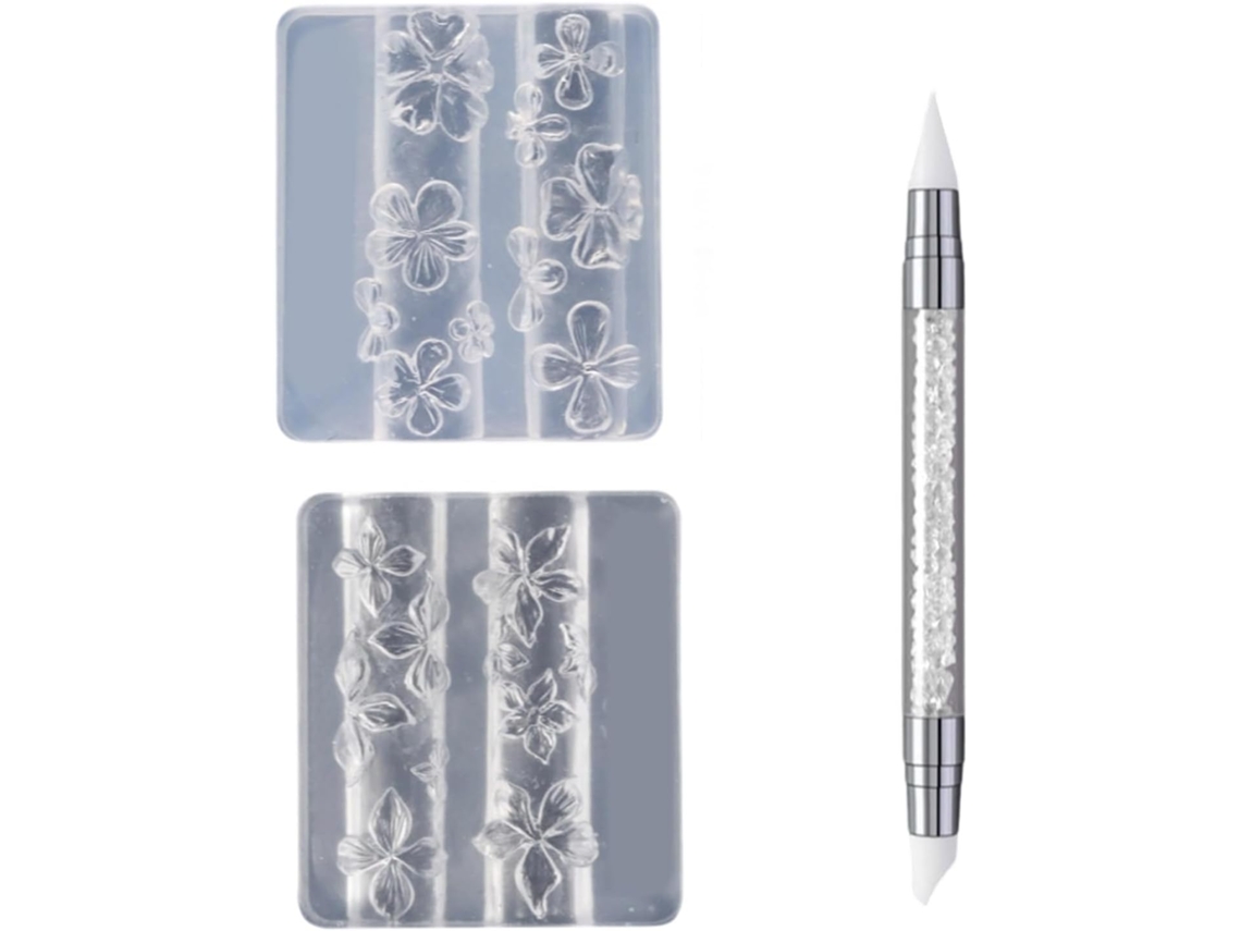 Moldes de Silicone Transparente para Nail Art, com Desenhos de Hibisco, Flor de Cerejeira e Flores. SFUSHOS