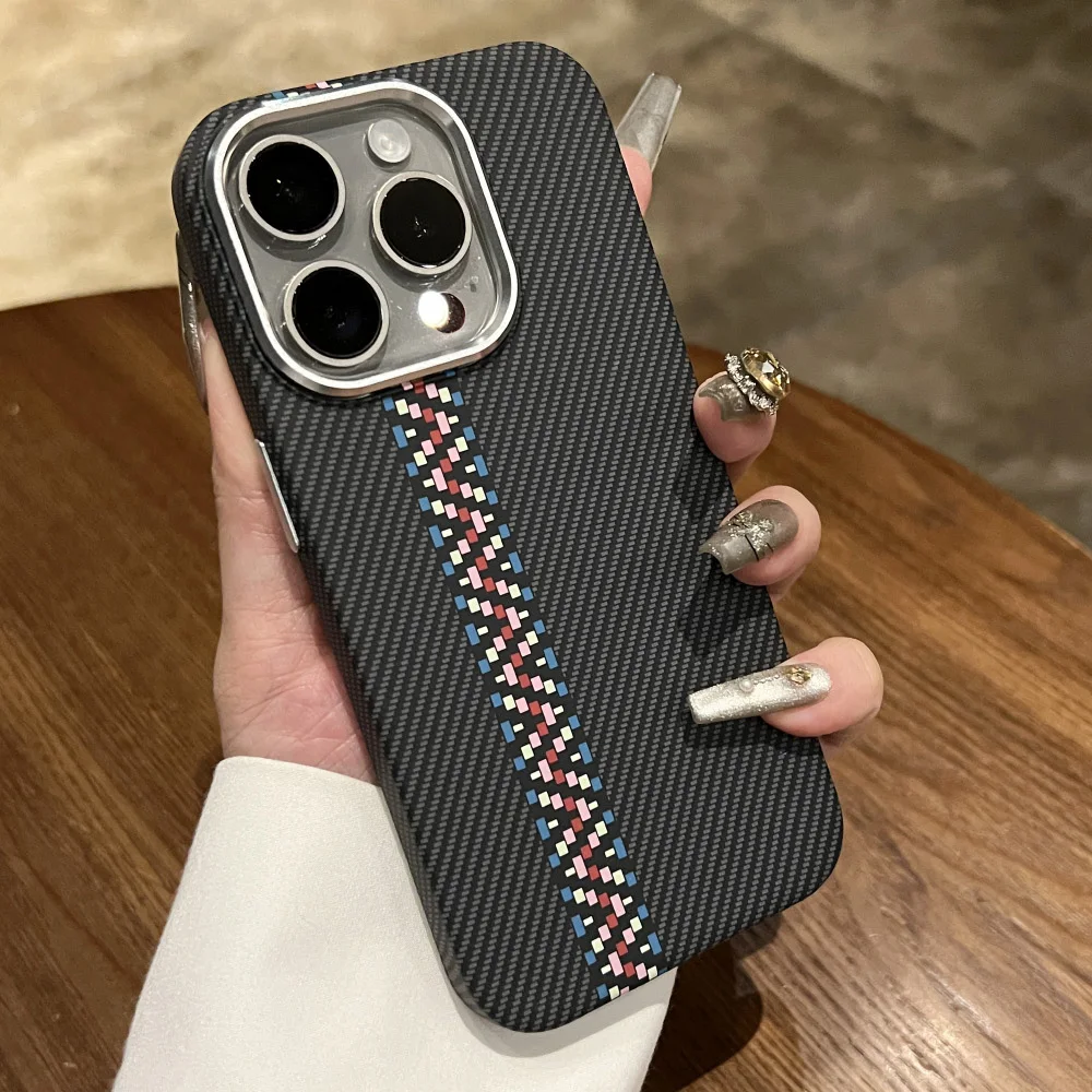 Capa Magnética Para Celular (iphone 15 Pro Max) Com Design Texturizado Em Fibra De Carbono.