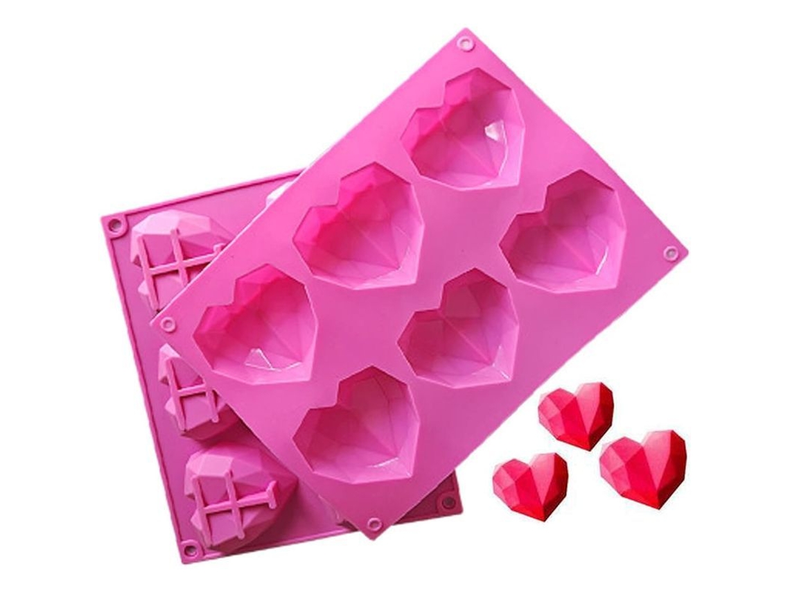 2 Moldes De Silicona Em Forma De Coração 3d Antiaderentes Reutilizáveis Para Confecção De Doces