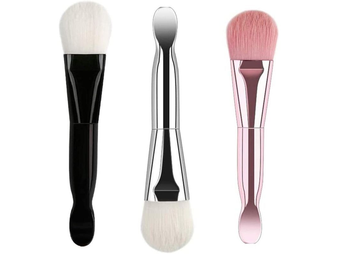 3 Pincéis De Máscara Facial De Fibra Macia Aplicador De Argila Com Colher Integrada Ferramentas De Beleza