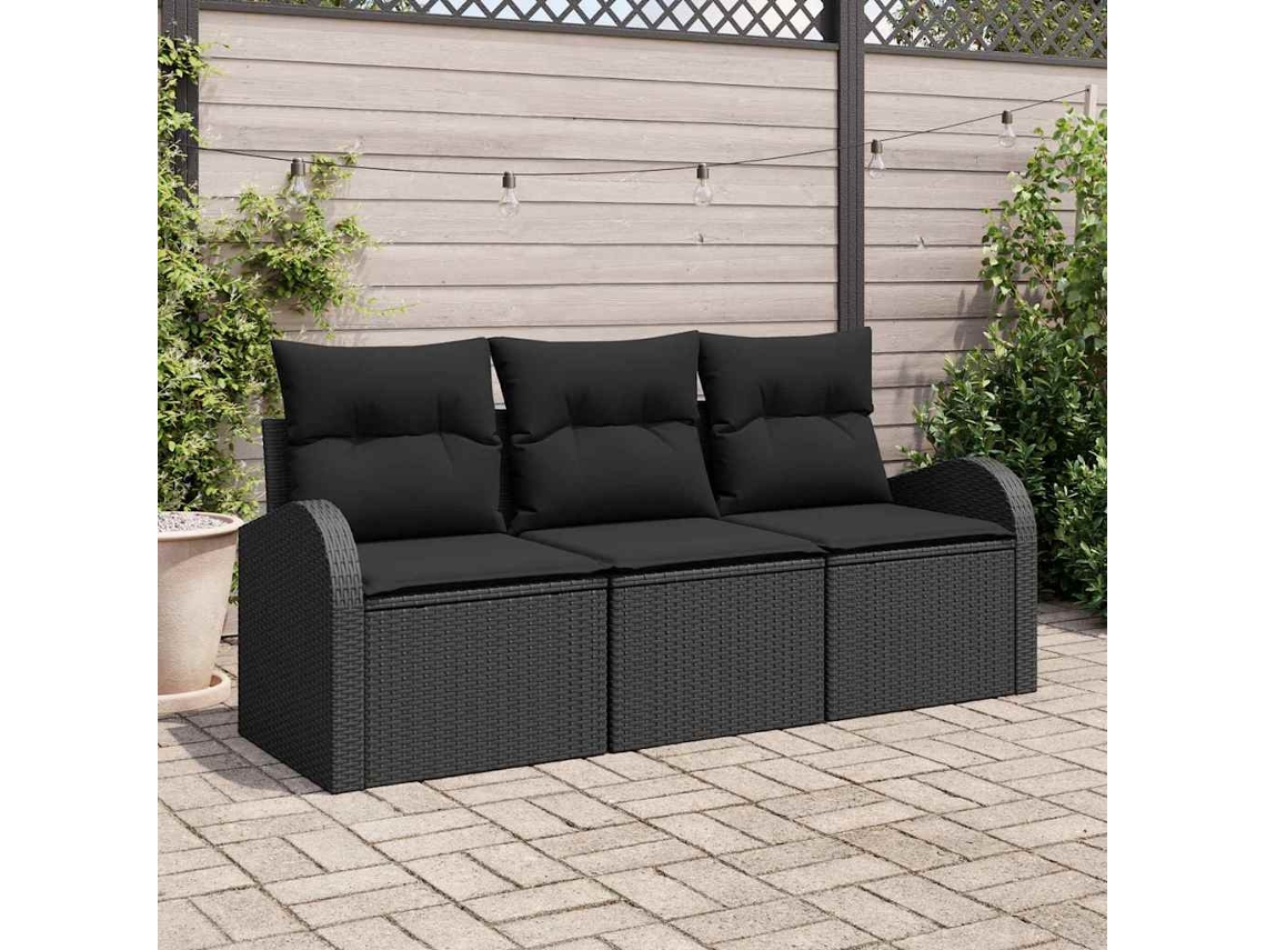 Vidaxl Conjunto de Sofá de Jardim 3 Pcs Preto Rattan Sintético