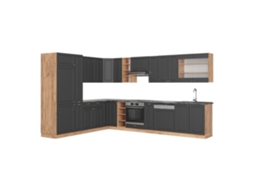 Cozinha de canto Fame-Line, 347 x 257 cm, PT Antracite, Country Antracite/Carvalho Dourado, VICCO