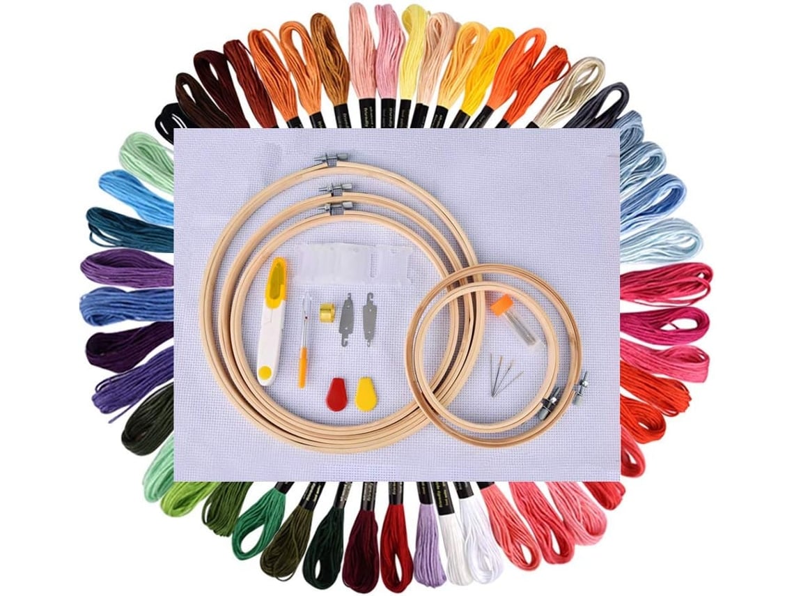 Kit Bordado 50 Cores Com Aros Bambu