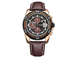 Reloj De Pulsera Megir Multifuncional De Moda Simple Cuarzo (caja Rosa, Esfera Negra, Correa Marrón)