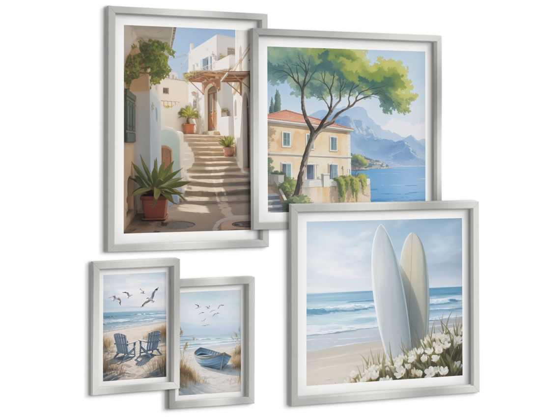 Conjunto De Pinturas Vistas Litorâneas Estilosas Espelharte (5 Peças)