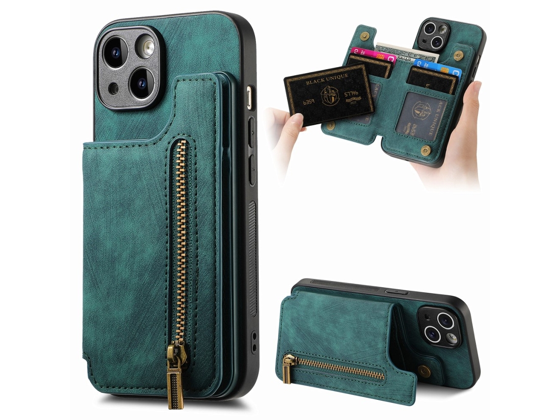 Capa Quedas Para Iphone 14 Pele Sintética Verde