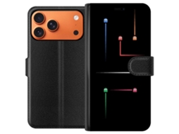 Capa Carteira Compatível Com Apple Iphone 17 Pro Max. Figuras E Linhas Coloridas De Jogos Retrô Em Fundo Preto, Estilo Nostálgico De Fliperama Com Lin