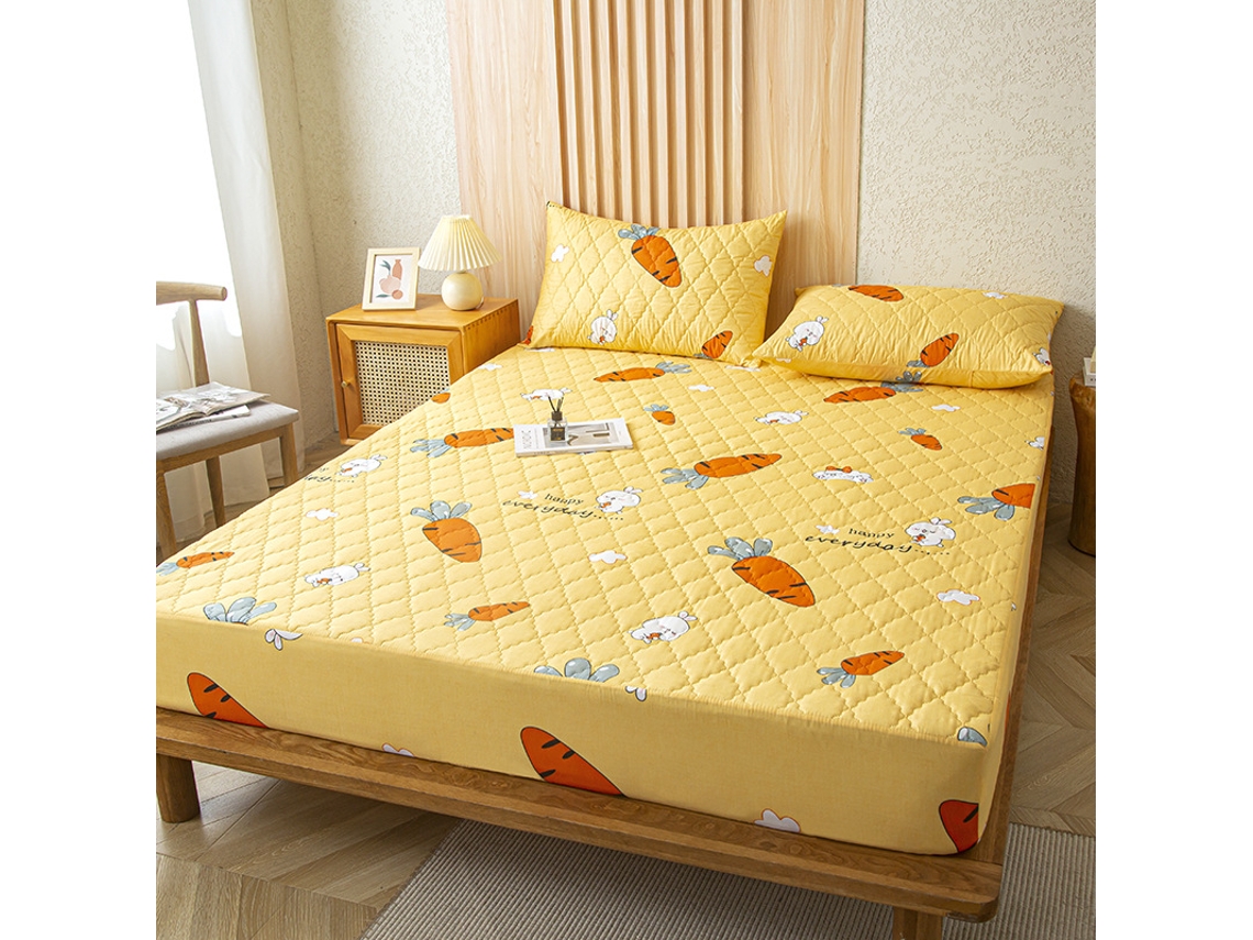 Protetor De Colchão Impermeável Czhhmart( Fitted Sheet) 150cmx200cm (com Par De Fronhas) Coelho Cenoura