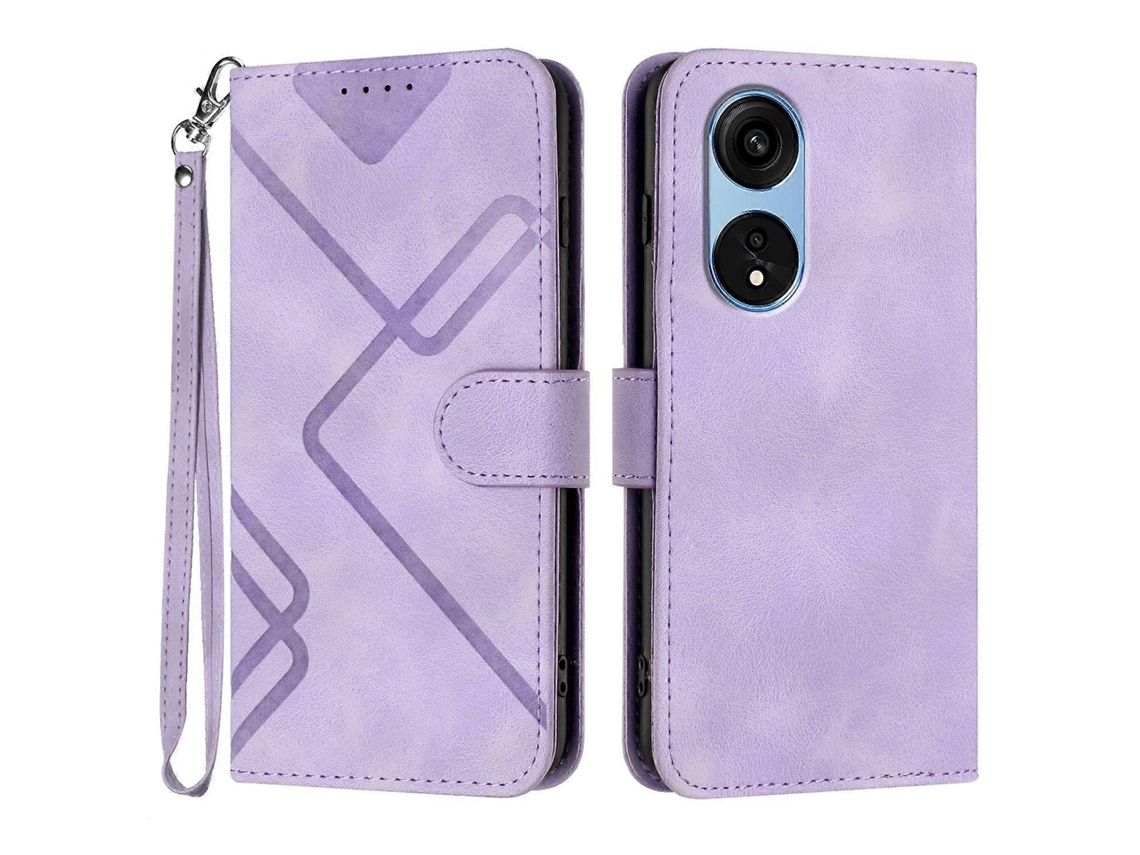 Capa De Celular De Couro Com Padrão De Linha E Toque De Pele