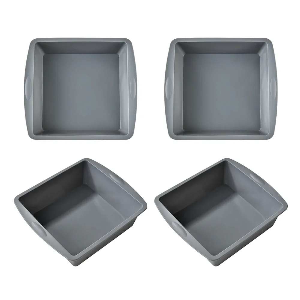 Forma Quadrada de Silicone para Bolo, Fácil de Desenformar, Adequada para Assar, Durável. MDUG (conjunto Cinza de 4 Peças)