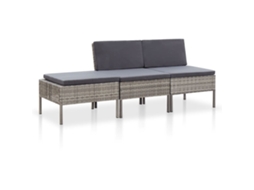 Vidaxl Conjunto Lounge De Jardim C/ Almofadões 3 Pcs Vime Pe Cinzento