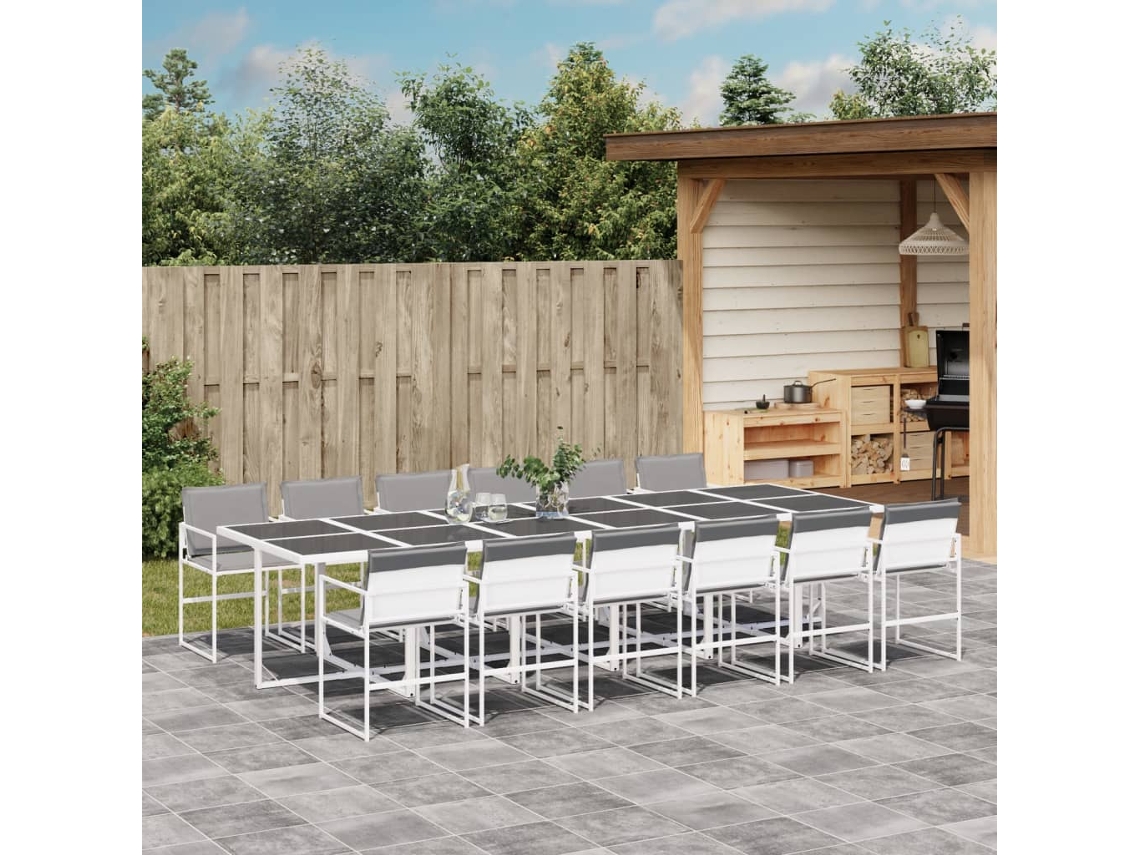 Vidaxl 13 Pcs Conj. De Jantar P/ Jardim C/ Almofadões Textilene Branco