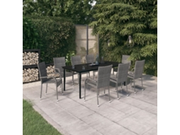 Vidaxl 9 Pcs Conjunto De Jantar Para Jardim Cinza E Preto