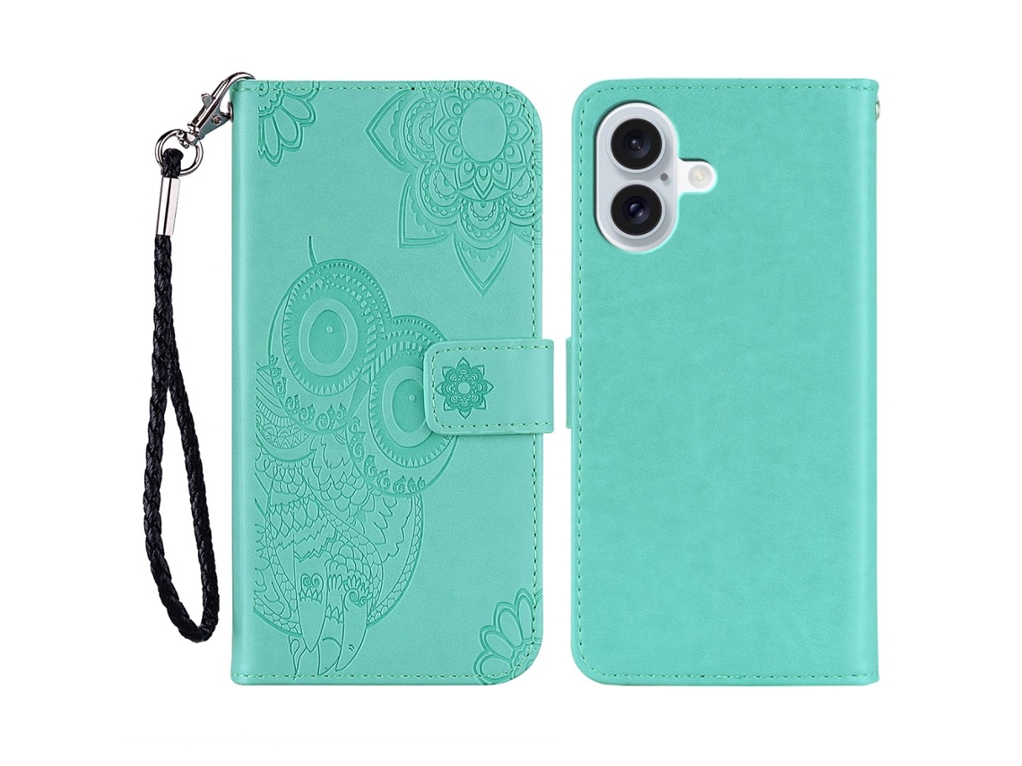 Capa Em Couro Pu Com Pega Para Apple Iphone 16 Plus - Ciano