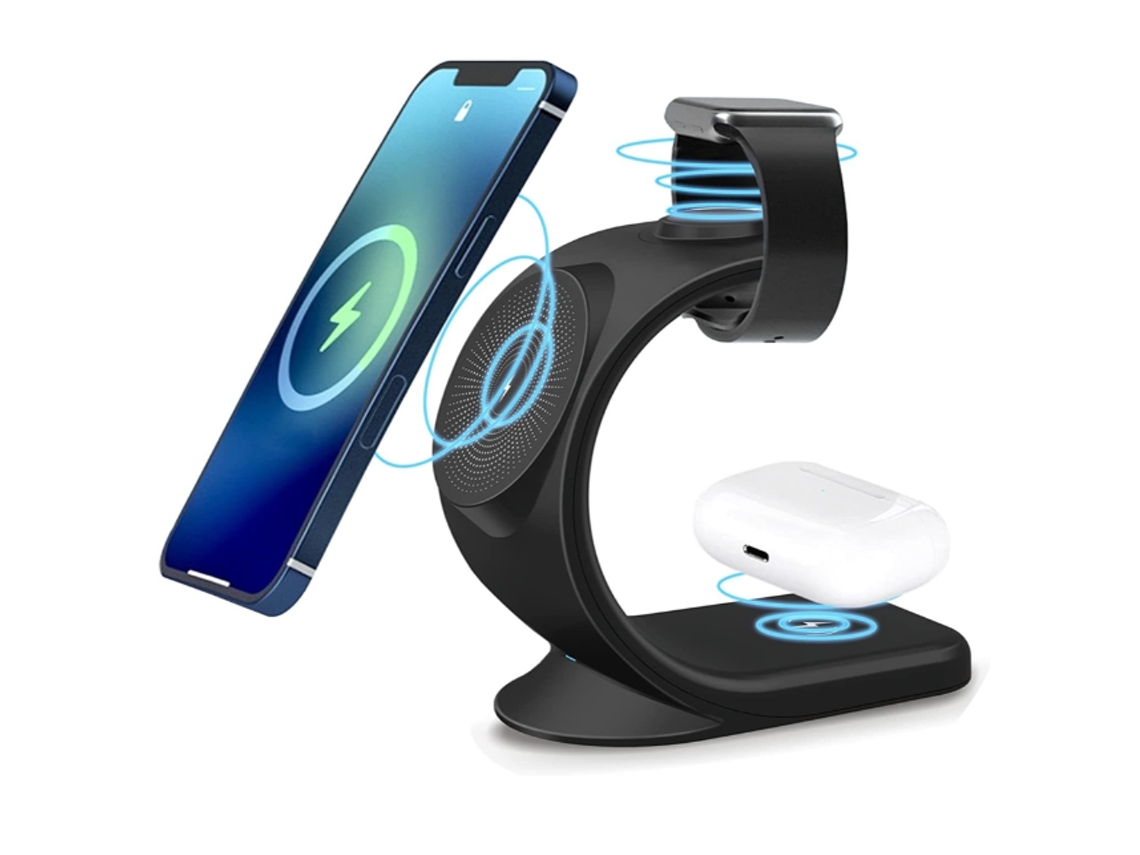 Suporte Carregador Ydcy Wxcd-221025-7Fm Wireless Iphone/Iwatch/Samsung 15W Preto