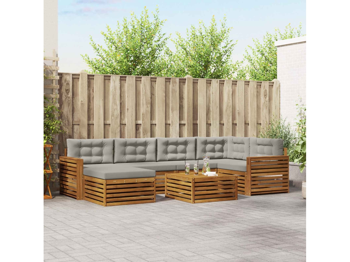 Vidaxl Conjunto De Sofás Para Exterior 7 Unid. Cinza Natural E Claro